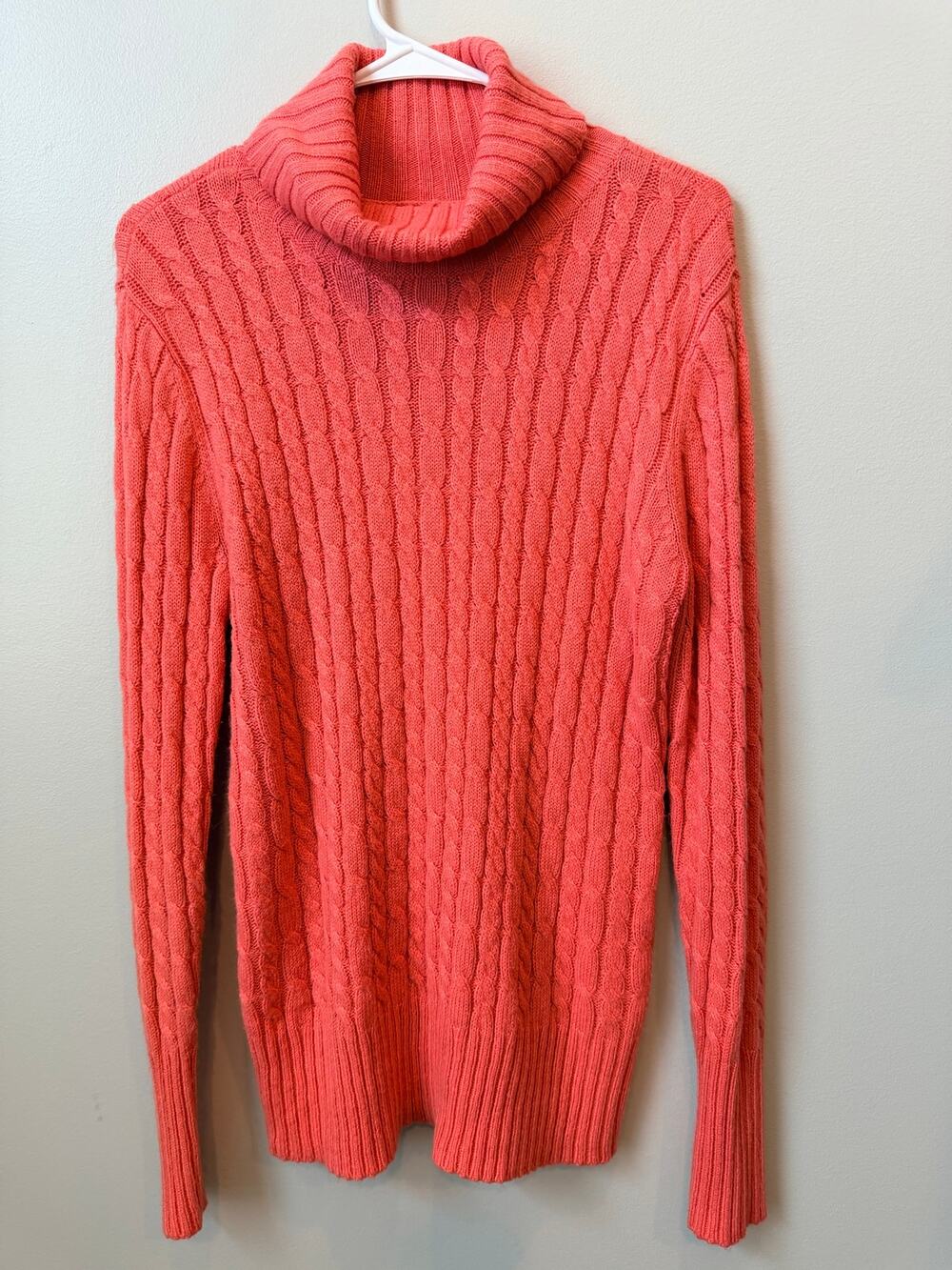 New York & Company Women's Cable Knit Turtleneck Sweater Coral Orange XL